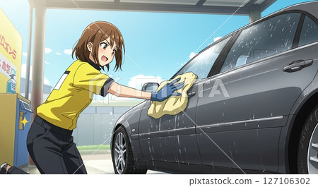 成就感的微笑！一位女士讓她的車閃閃發光 127106302