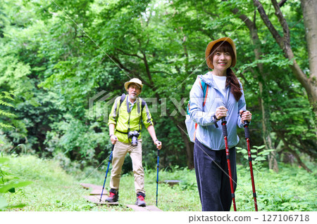 Hiking, trekking, senior, walking, mountain climbing 127106718