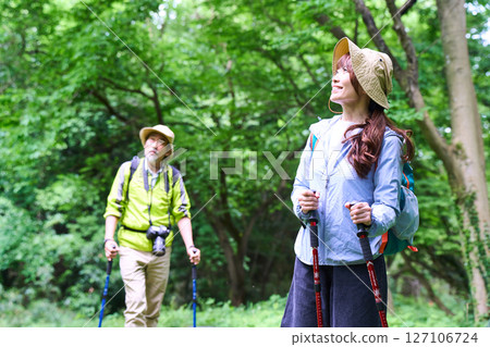 Hiking, trekking, senior, walking, mountain climbing Hiking, trekking, senior, walking, mountain climbing 127106724