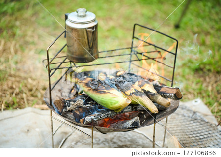 Camping Outdoor Barbecue BBQ Family Parents and children Camping Outdoor Barbecue BBQ Family Parents and children 127106836