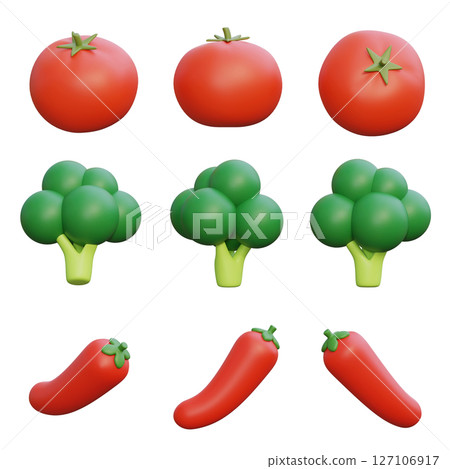 Tomato Broccoli Pepper 3D Icon Set 127106917