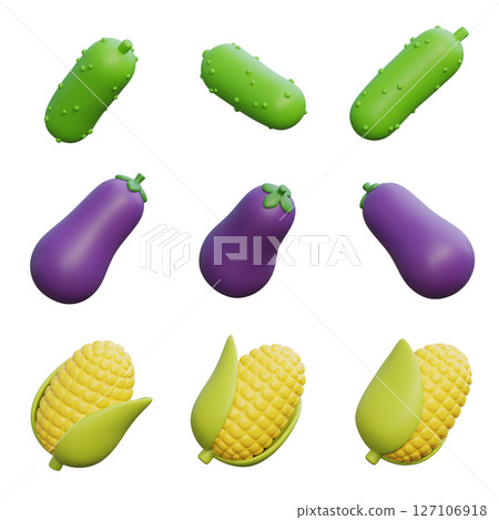 cucumber eggplant corn 3D Icon Set cucumber eggplant corn 3D Icon Set 127106918