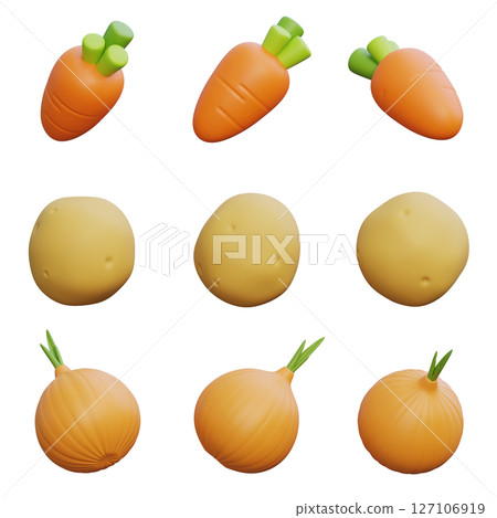 Carrot Potato Onion 3D Icon Set Carrot Potato Onion 3D Icon Set 127106919