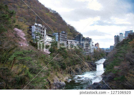 Hotel building along the Kinugawa River Kinugawa Onsen 127106920