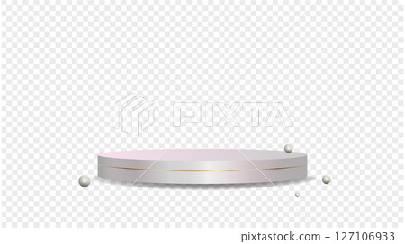Podium white on transparent background Vector 3d. Template Stand for product presentation studio showroom awards. Product display mockup. 127106933