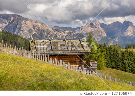 Dolomites Alpe di Siusi, Italy landscape, autumn Dolomites Alpe di Siusi, Italy landscape, autumn 127106974