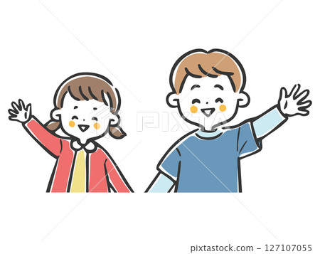 微笑的男孩和女孩的上半身向量 127107055