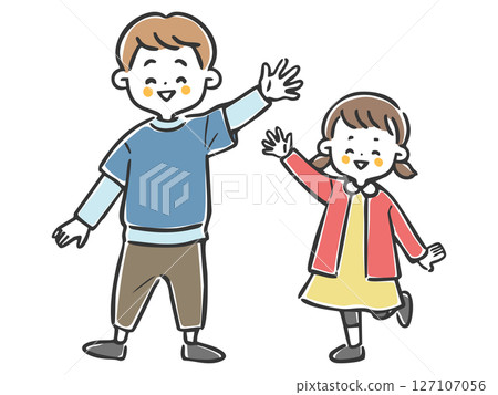 Smiling boy and girl, full body, vector 127107056