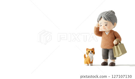 Illustrated figure of an elderly person suffering from a headache 127107130