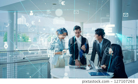 Group of multinational business people talking in office and communication network concept 127107268