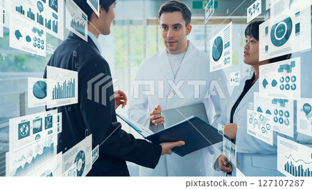 Multinational people talking in lobby and statistical data concept Multinational people talking in lobby and statistical data concept 127107287
