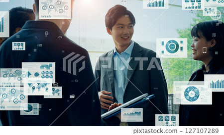 Multinational people meeting in office and statistical data concept 127107289