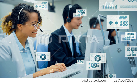 Multinational people working in office and statistical data concept 127107295