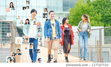 Smiling multinational people and global network concept 127107310