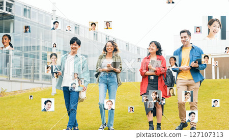 Smiling multinational people and global network concept 127107313