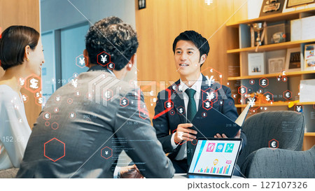 Business people serving customers and financial technology concept 127107326