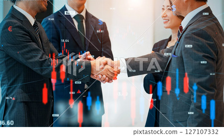 Group of business people shaking hands and financial data concept 127107332