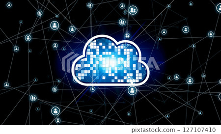 Conceptual visual of a network of people connected to the cloud Conceptual visual of a network of people connected to the cloud 127107410