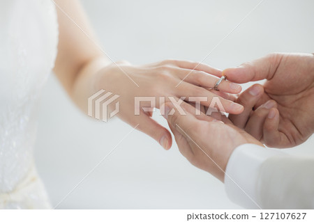 Bride and groom who exchanges rings 127107627