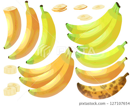 Various colored bananas and various cut bananas/Fruit illustration material 127107654