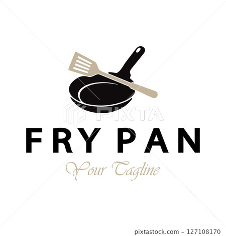 frying pan and spatula logo, kitchen cooking equipment, for business, company, restaurant frying pan and spatula logo, kitchen cooking equipment, for business, company, restaurant 127108170