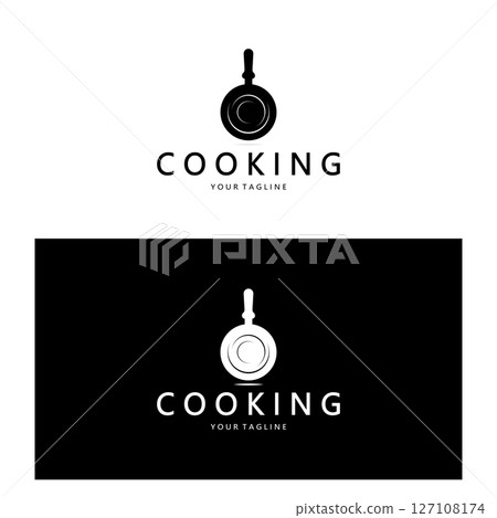 frying pan and spatula logo, kitchen cooking equipment, for business, company, restaurant frying pan and spatula logo, kitchen cooking equipment, for business, company, restaurant 127108174