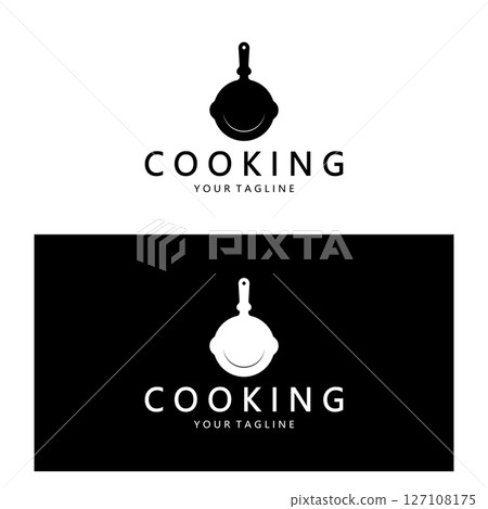 frying pan and spatula logo, kitchen cooking equipment, for business, company, restaurant frying pan and spatula logo, kitchen cooking equipment, for business, company, restaurant 127108175