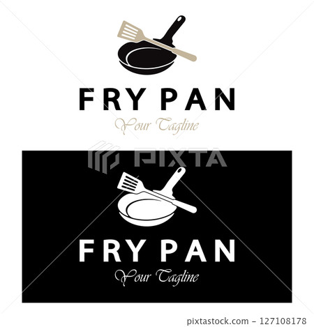 frying pan and spatula logo, kitchen cooking equipment, for business, company, restaurant frying pan and spatula logo, kitchen cooking equipment, for business, company, restaurant 127108178