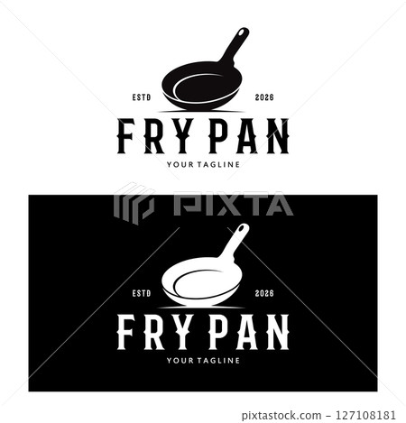 frying pan and spatula logo, kitchen cooking equipment, for business, company, restaurant 127108181