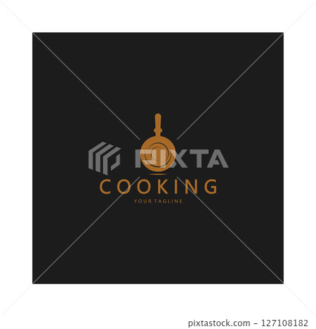 frying pan and spatula logo, kitchen cooking equipment, for business, company, restaurant 127108182