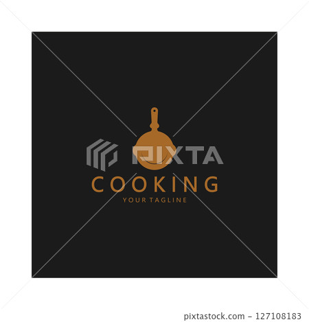 frying pan and spatula logo, kitchen cooking equipment, for business, company, restaurant 127108183