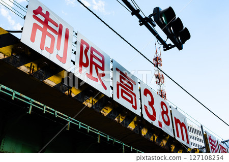 Railway girder bridge, height limit under the guardrail, a-2, high saturation contrast 127108254