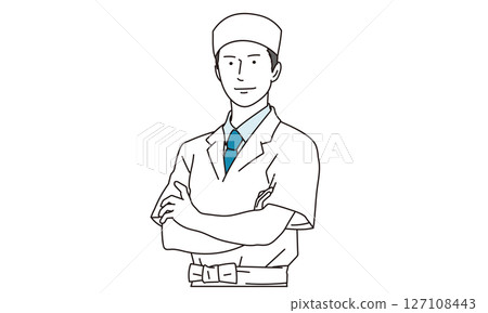 日本餐廳裡穿著圍裙的男人的插畫素材 127108443