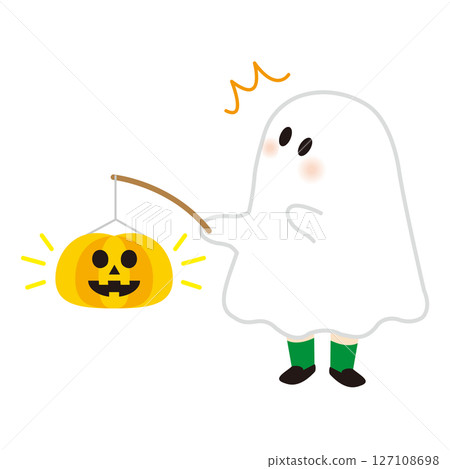 5 ghosts holding Halloween pumpkin lanterns 127108698