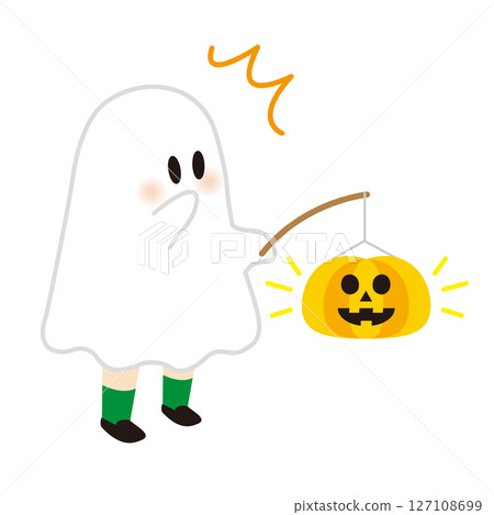 6 ghosts holding Halloween pumpkin lanterns 6 ghosts holding Halloween pumpkin lanterns 127108699