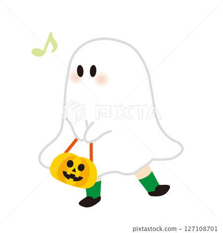 8 ghosts holding Halloween pumpkin lanterns 127108701