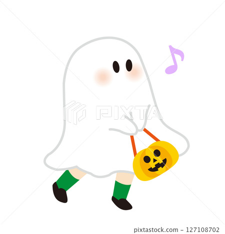 Halloween ghost with pumpkin lantern 9 127108702