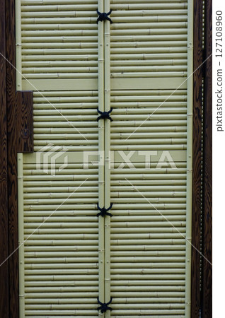 Antique bamboo door with blackout screen Antique bamboo door with blackout screen 127108960