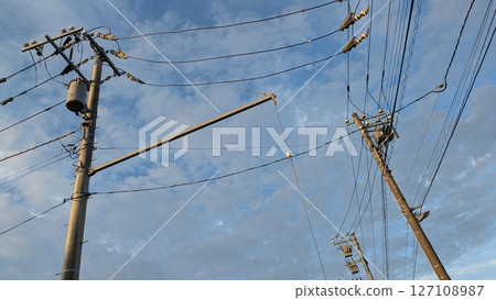 Utility poles and blue sky Utility poles and blue sky 127108987