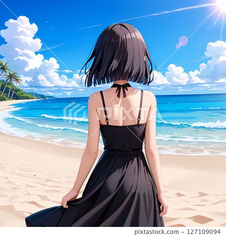 海灘上裙子飄揚的女人 海灘上裙子飄揚的女人 127109094