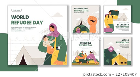 Illustration of World Refugee Day Social Media Post in Flat Cartoon Hand Drawn Style Illustration of World Refugee Day Social Media Post in Flat Cartoon Hand Drawn Style 127109407