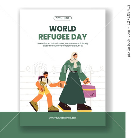 Creative Vertical Poster Template for World Refugee Day in Flat Cartoon Design Creative Vertical Poster Template for World Refugee Day in Flat Cartoon Design 127109412