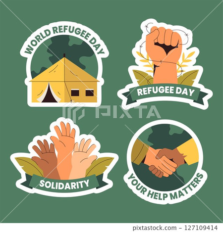 Cartoon Style Social Media Label Background for World Refugee Day Observance 127109414