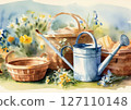 Spring gardening, tools in gentle light 127110148