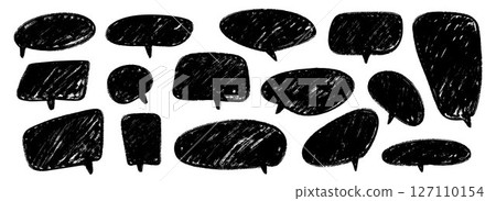 Hand drawn speech bubble collection. Doodled marker dialog box set. Scribbled textured comic talk frames. Black sketched chat box pack. Different balloon text box bundle. Vector  127110154