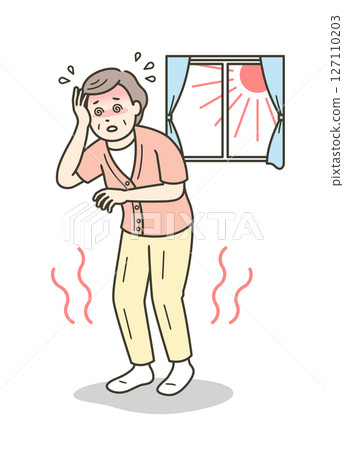 一位老年婦女在室內中暑並感到頭暈的插圖 127110203