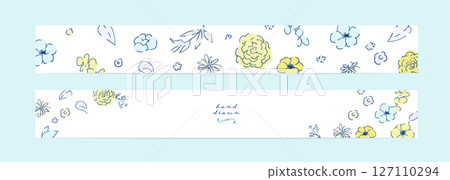 植物線條畫插圖。夏季植物明信片背景。夏季向量時尚框架素材。 127110294
