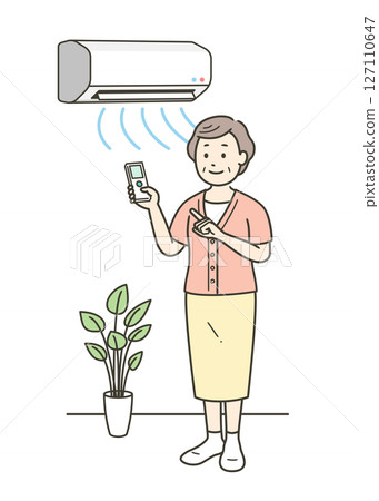 夏季老年婦女透過開啟空調控制室內溫度的插畫 夏季老年婦女透過開啟空調控制室內溫度的插畫 127110647
