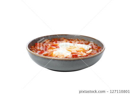 PNG,Shakshuka in a bowl, isolated on white background 127110801