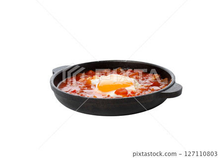PNG,Shakshuka in black bowls, isolated on white background PNG,Shakshuka in black bowls, isolated on white background 127110803